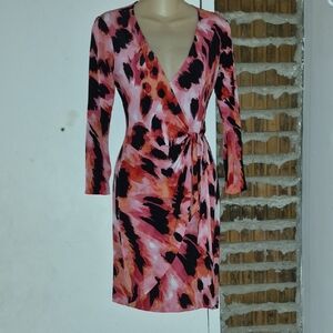 Cache Pink and Black Floral Dress Wrap Style Tie Belt Size XS